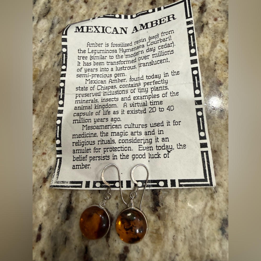 Amber Drop Earrings with Silver Hooks